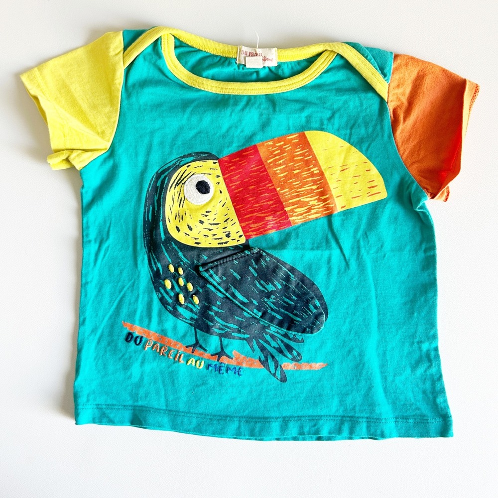 Du Pareil au Meme Toddler‎ Tropical Toucan Colorblock Graphic Tee Top Size 24M